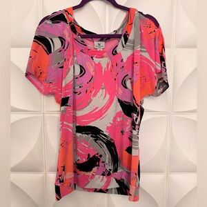 Worthington Abstract Swirl Top - Pink, Orange, Black